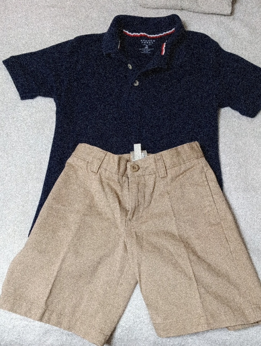 French Toast Navy Short Sleeve Polo Shirt & Lands End Khaki Shorts Size 7 S